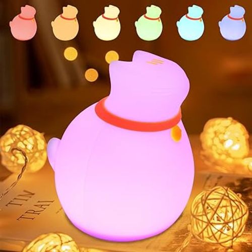 Silicone Elephant Night Light for Kids - 3-Level Dimmable & Rechargeable LED Lamp, Touch Control Soft Animal Light for Nursery, Baby Room Decor