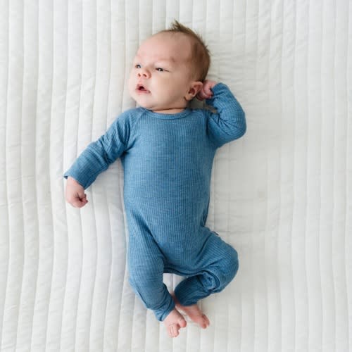 Heather Blue Ribbed Crescent Zippy - Little Sleepies
