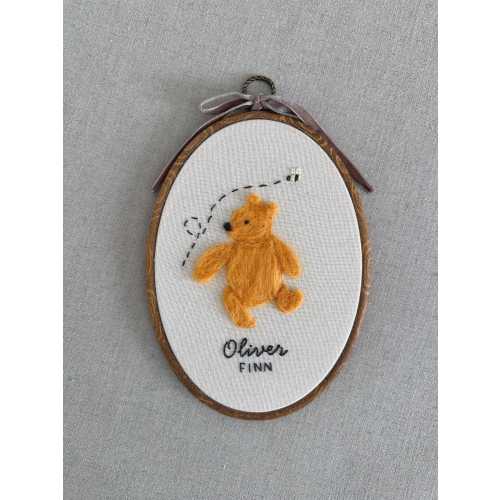 Felted Winnie the Pooh Bear Nursery Wall Art – Handmade Needle Felt Embroidery Hoop – Heirloom Baby Room Décor