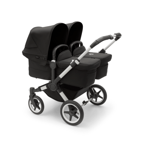 Bugaboo Donkey 5 Twin bassinet and seat stroller aluminium base, midnight black fabrics, midnight black sun canopy