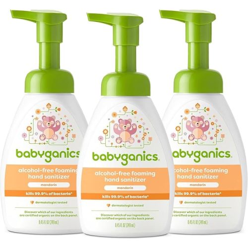 Babyganics Alcohol-Free Foaming Hand Sanitizer, Pump Bottle, Mandarin, 8.45 oz, 3 Pack