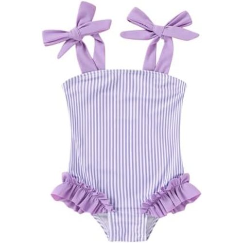 Happy Town Toddler Swimsuit Girl Solid Color Stripe One-Piece Baby Bathing Suits