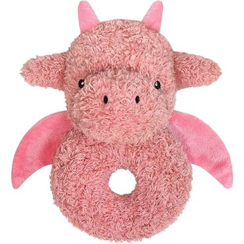 Baby Dragon Soft Rattle Toy, Plush Dinosaur Infant Shaker Rattle Easy-Grasp Stuffed Animal Toy, Gifts for Newborns Babies Toddlers Boys Girls, Pale Red, 6 Inches