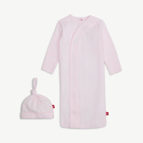 love lines pink organic cotton pointelle magnetic cozy sleeper gown + – Magnetic Me