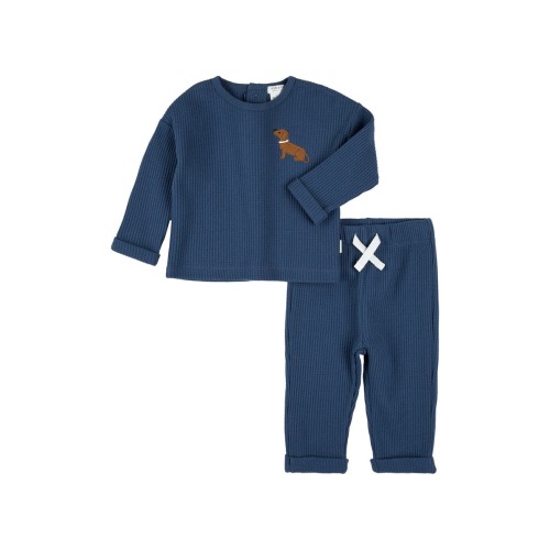 Puppy Embroidered Thermal Top & Pants Set, 3M