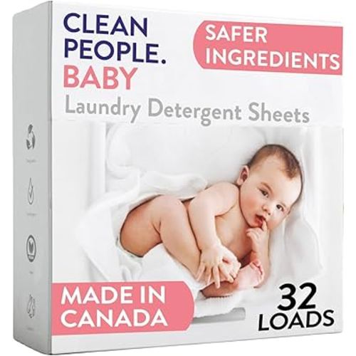 The Clean People Unscented Baby Laundry Detergent Sheets - Hypoallergenic - Ultra Concentrated, Recyclable Packaging, Fights Stains & Odors on Baby Clothes & Bedding - Fragrance Free, 32 Pack