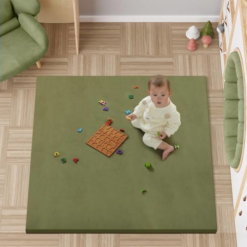 Joypony Leather Baby Play Mat 50 x 50 IN, Waterproof & Easy Clean Memory Foam Play Mat for Floor, Soft Thicken Playpen Mat, Infant Carlwing Playmat, Green Kids Play Mat to Learn