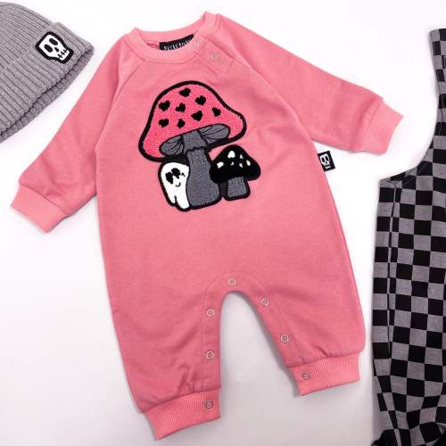 PINK TOADSTOOL GHOST DUSKY ROSE FOOTLESS ROMPER