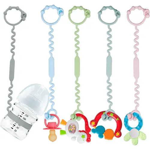 Toy Straps for Baby, 5 Pack Silicone Toy Straps for Stroller, Toy Safety Straps for Teether Toy, Pacifier, Sippy Cup Straps, Adjustable Toy Holder for Stroller, High Chair - BPA Free