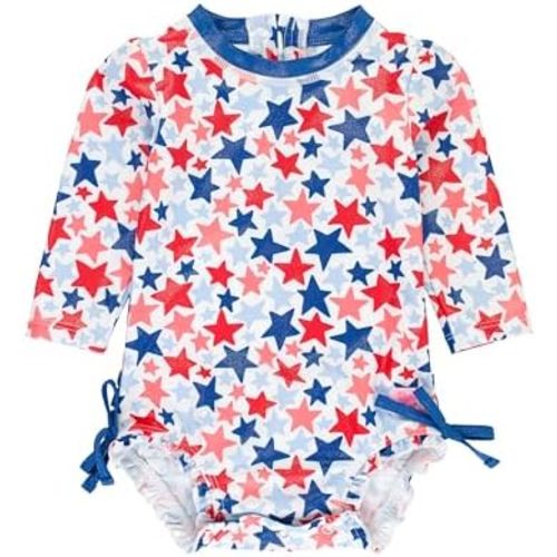 RuffleButts® Girls UPF 50+ Sun Protection Long Sleeve One Piece Swimsuit with Zipper
