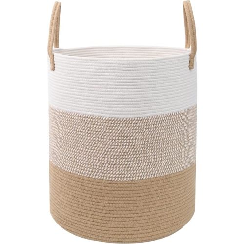 Large Laundry Hamper, Woven Rope Basket with Sturdy Handles-Yellow