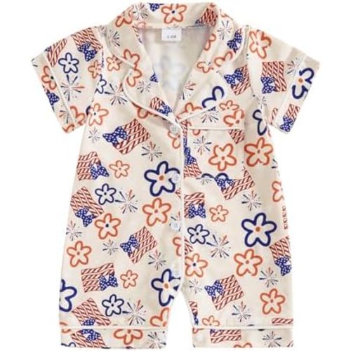 Newborn Summer Pajamas Baby Boy Girl Button Down Romper Cute Infant Sleepwear One-Piece Pjs