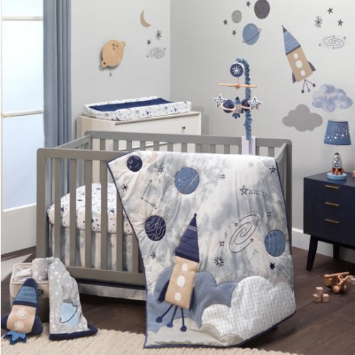 Sky Rocket 5-Piece Blue Galaxy/Space Nursery Baby Crib Bedding Set – Lambs & Ivy