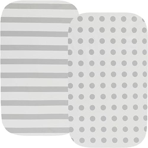Waterproof Bassinet Sheet Compatible with Graco Pack n-Play Dome LX Bassinet(not playard), 2 Pack Jersey Knit Super Soft for Baby Grey Stripes & Polka Dots