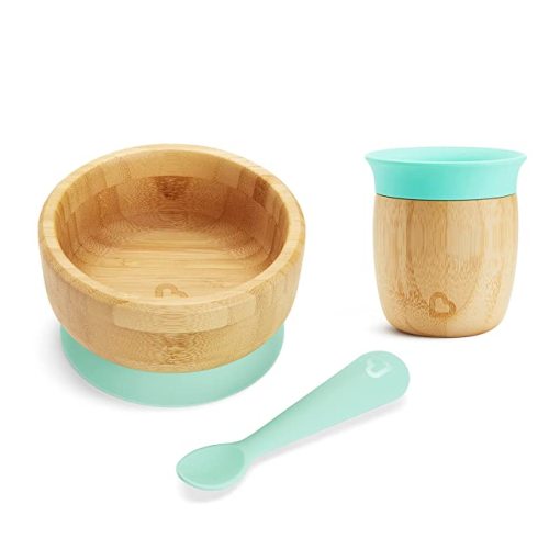 Munchkin® Bambou™ Open Training Cup, Suction Bowl and Spoon Set for Babies and Toddlers, Non-Toxic Bamboo and Food-Grade Silicone - Cup + Suction Bowl and Spoon
