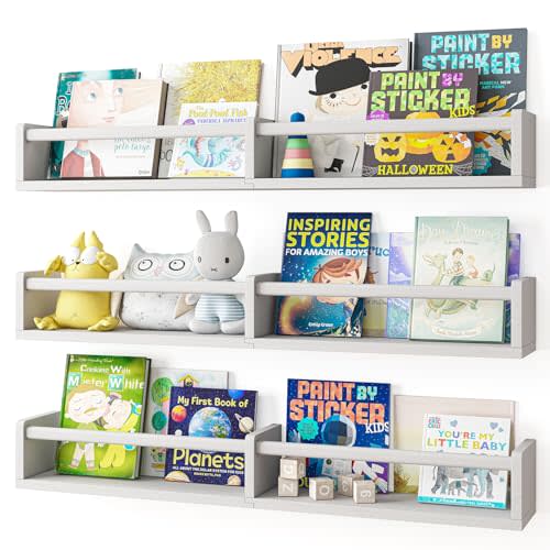 Fixwal Nursery Bookshelves, 32in Floating Bookshelves for Wall Set of 3, Wood Wall Mounted Floating Shelves for Baby Nursery Decor, Toys and Decor Storage (White)