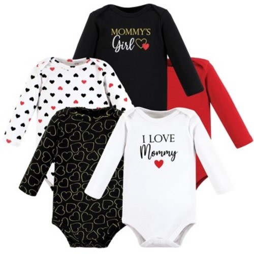 Hudson Baby Infant Girl Cotton Long-Sleeve Bodysuits, Girl Mommy Red Black 5-Pack, Newborn