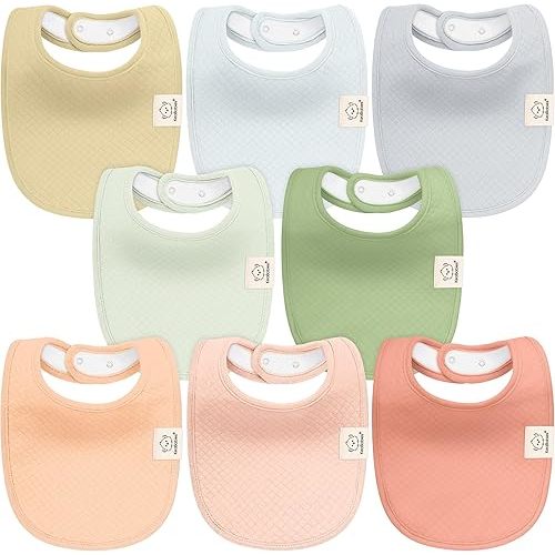 KeaBabies 8-Pack Organic Baby Bibs for Girls, Boys - Quilted Cotton Cloth Baby Drool Bibs for Drooling and Teething Toddler, Newborn, Infant, Soft & Super Absorbent (Dew)