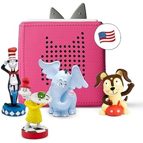 Tonies Toniebox Kids Audio Player Dr. Seuss Bundle with Sam-l-Am, Horton Hears a Who!, Cat in The Hat, and Playtime Puppy - Screen-Free Storyteller Toy, Pink