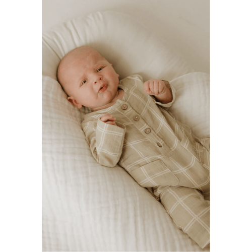 Long Sleeve Muslin Romper | Linen Grid