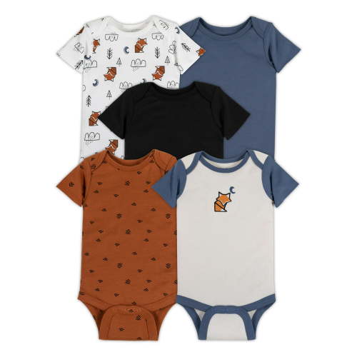 Little Star Organic Baby Boy 5Pk Short Sleeve Bodysuits, Size Newborn-24M