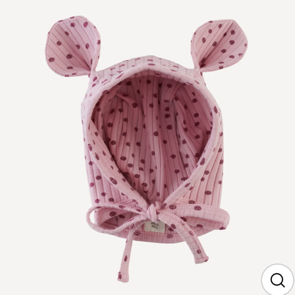 bear hat | mauve dot | organic cotton wide rib