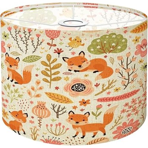 Drum Lamp Shades Seamless foxes flowers Lamp Shade for Floor Lamps Table Lamps Pendant Light 11"x8.9" Linen Replacement Large Lampshades