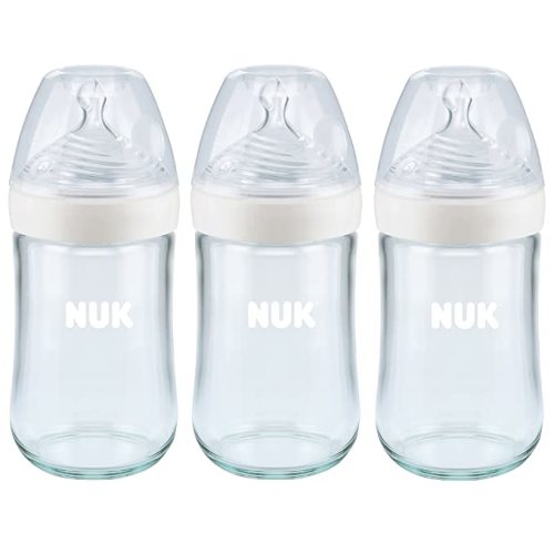 NUK Simply Natural Glass Bottles, 8 Oz, 3 Pack - New for 2020 - 8 Ounce (Pack of 3) - Gender Neutral