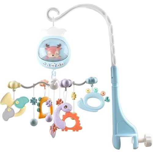Baby Crib Mobile with Music and Night Lights, Mobile for Crib with Remote Control & Rotation, Baby Mobile for Newborn Boys - Blue