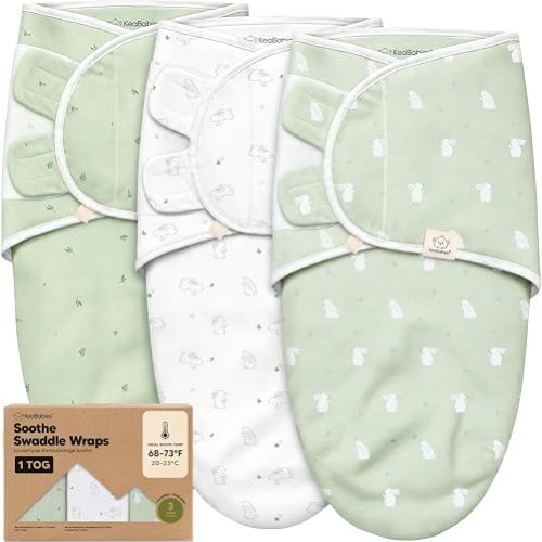 KeaBabies 3pk Organic Baby Swaddles for Newborns Infant 1 TOG Bunnies, 0-3M