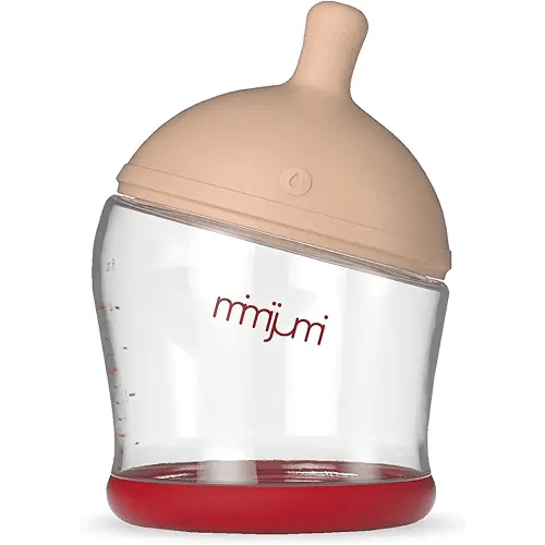 mimijumi Baby Bottle Not So Hungry 4 oz Bottle with Slow Flow, Lighter Nipple - Medical Grade Silicone Anti-Colic Baby Bottles for Breastfed Babies - Newborns 0-12 Months