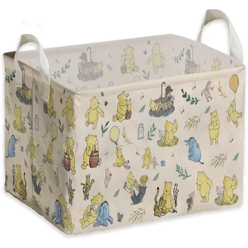 Winnie baby Stuff,Winnie Storage Nursery Basket, Large squarecanvas Laundry Hamper With A Waterproof PECoating, Foldable, Bathroom and Bedroom SetClothes ,Toys Bin, Baby Nursery HamperDecor