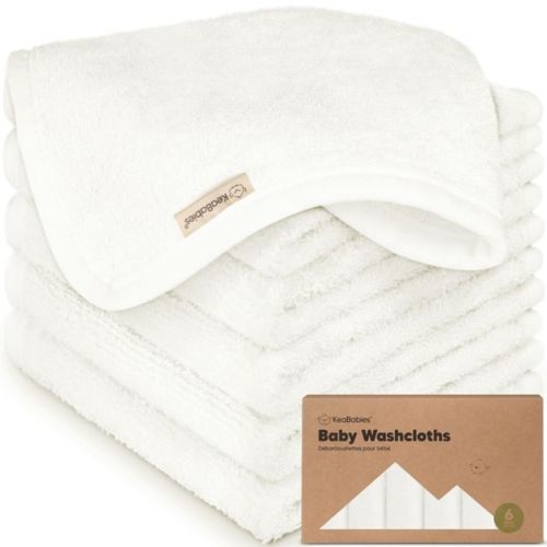 KeaBabies 6pk Deluxe Baby Washcloths, 10x10 Organic and Soft Baby Wash Cloth, Baby Bath Towel, Face Cloths