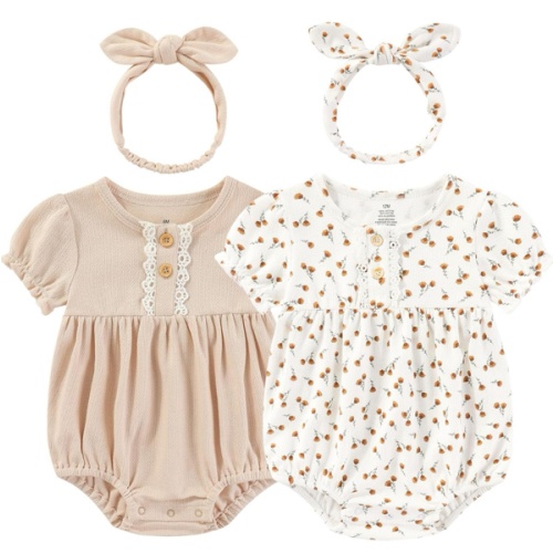 Baby Girl Clothes Cotton Bubble Romper Floral Bodysuits Infant Outfit Set