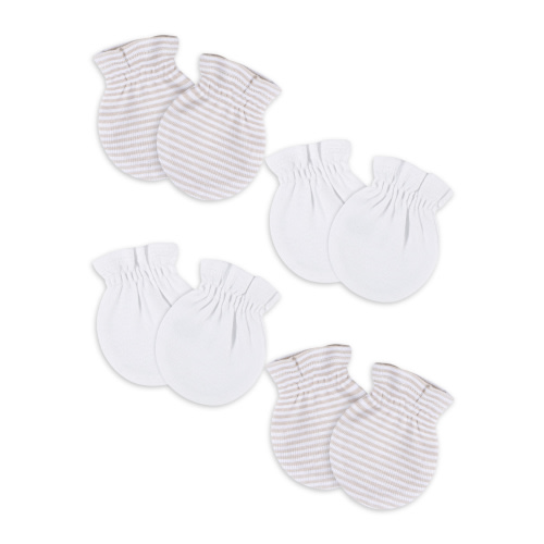 Gerber Baby Boy or Girl Unisex White Mittens, 4-Pack, One Size