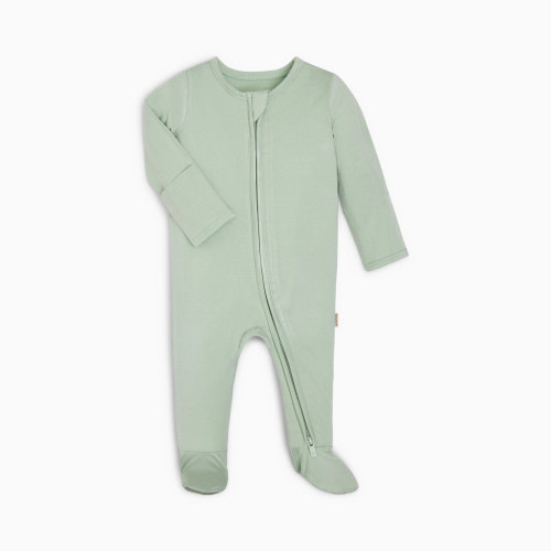 Tiny Kind Bamboo Viscose Solid Zipper Footie - Sage, 3-6 M
