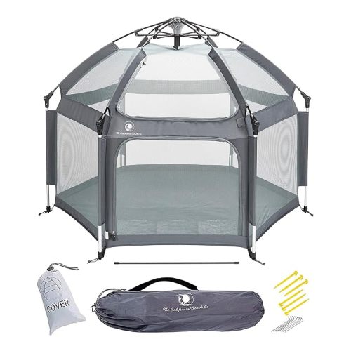POP 'N GO Baby Playpen - Indoor & Outdoor Playpen for Babies and Toddlers - Baby Beach Tent, Foldable, Portable W/Canopy & Travel Bag - Pop Up Pack and Play Yard - Anchor Grey