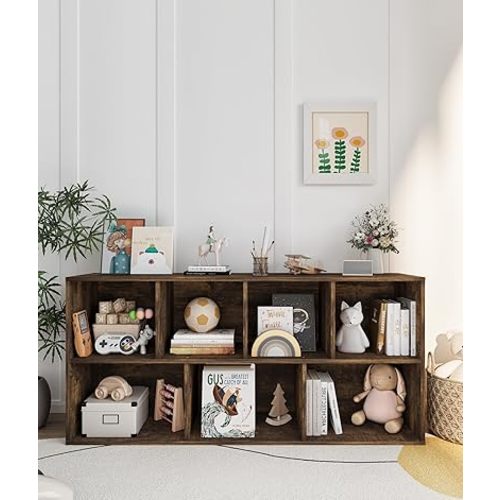 Montessori Book Shelf, Kids Toy Organizers and Storage, Wooden Storage Shelves for Classroom Playroom Kids Room, Amber Pine