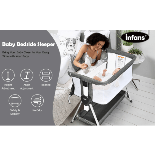 INFANS Baby Bassinet Bedside Crib, Adjustable Heights & Angle, Detacha – Infansbaby