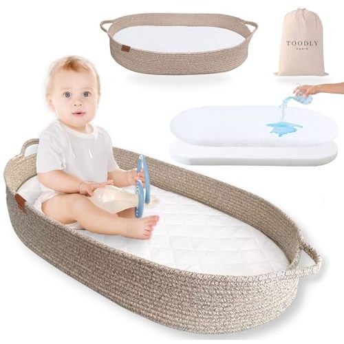 Baby Changing Basket with Anti Slip Bottom, Brown Moses Basket for Babies - Cotton Rope Diaper Changing Basket - Baby Diaper Changing Pad for Dresser - Changing Table Topper for Dresser - Toodly