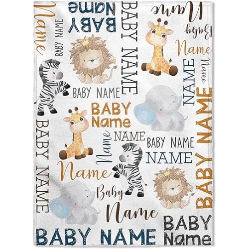 FLOCHIL Personalized Baby Blankets, Custom Baby Blanket - Baby Blanket with Name for Boys, Best Gift for Baby, Newborn Elephants Flush Fleece (30x40) (Monogram)