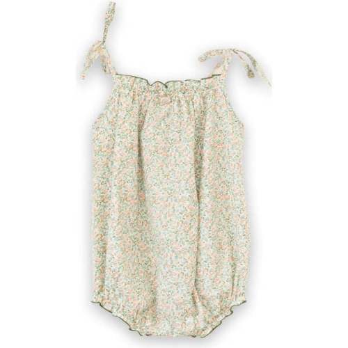 Baby Romper with Smocked Neck, Pastel Green and Peach - Beet World | Maisonette