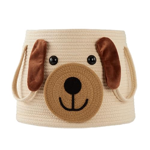 Hugaboom Large Dog Woven Basket with handles, Cute Laundry Basket, Toy Storage Basket, Baby Gift Basket, Animal Basket for Nursery, Clothes, Towels, Dog/Cat Toys