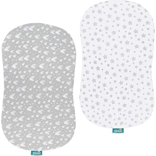 Bassinet Sheets Compatible with Halo Bassinest Swivel, Flex, Glide, Premiere & Luxe Series Sleeper, 2 Pack, 100% Jersey Knit Cotton Sheets, Breathable and Heavenly Soft, Grey and White Print for Baby