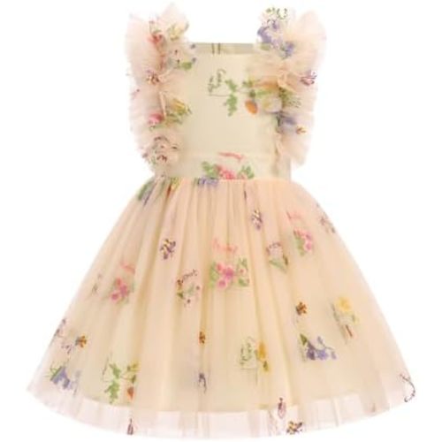 Girls Birthday Party Dress Butterfly Daisy Polka Dots Embroidery Princess Tulle Wedding Pageant Evening Gown