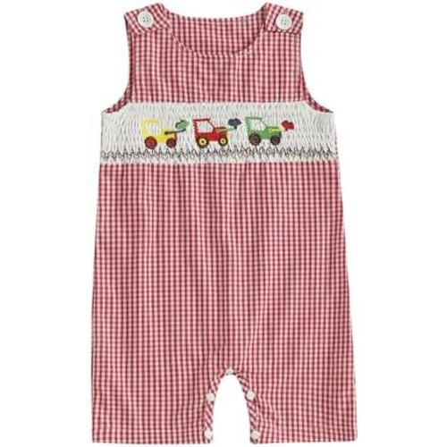 Newborn Baby Boys Sleeveless Seersucker Romper One Piece Straps Overalls Striped Jumpsuit Summer Smocked Clothes