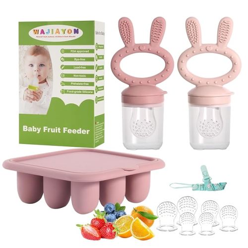 Easter Bunny Baby Breastmilk Popsicle Molds & Baby Fruit Feeder,Food Freezer Tray Storage Containers, Silicone Teething Pacifier Feeder and Teether for Babies,Gifts for Boys and Girls-Purple