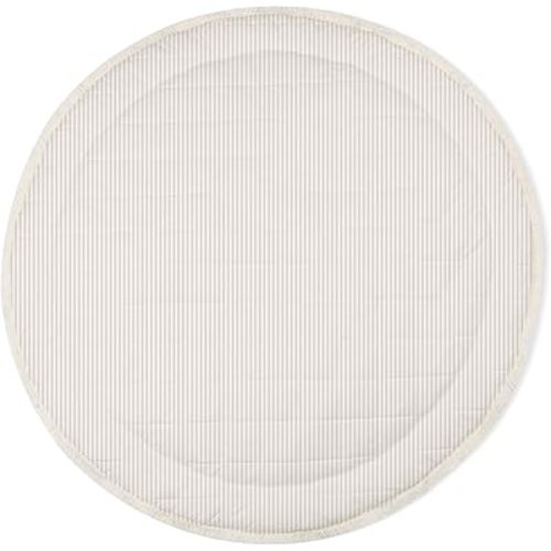 MakeMake Organics Organic Play Mat GOTS Certified Organic Cotton Nursery Floor Rug Washable Reversible Non Toxic Activity Mat Tummy Time Crawling Pad Thick Quilted (Round 48", Beige Stripes)