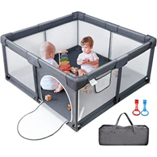 Joypony Baby Playpen, (50x50x27inch) Large Playpen for Babies and Toddlers, Sturdy Safety Play Yard for Infant, Indoor & Outdoor Play Pen with Gate, Baby Fence with Soft Breathable Mesh, Hand Rings