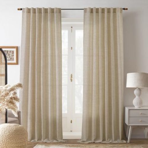 DriftAway Linen Textured Curtains for Living Room Semi Sheer 2 Panels Farmhouse Light Filtering Window Drapes Light Khaki 52X84